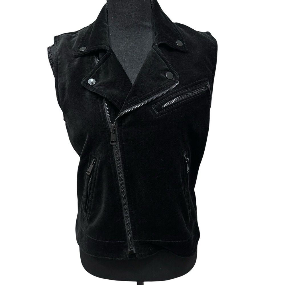 Lauren Ralph Lauren LRL Black Velvet Zip Front Moto Vest Women's Size M‎ Petite